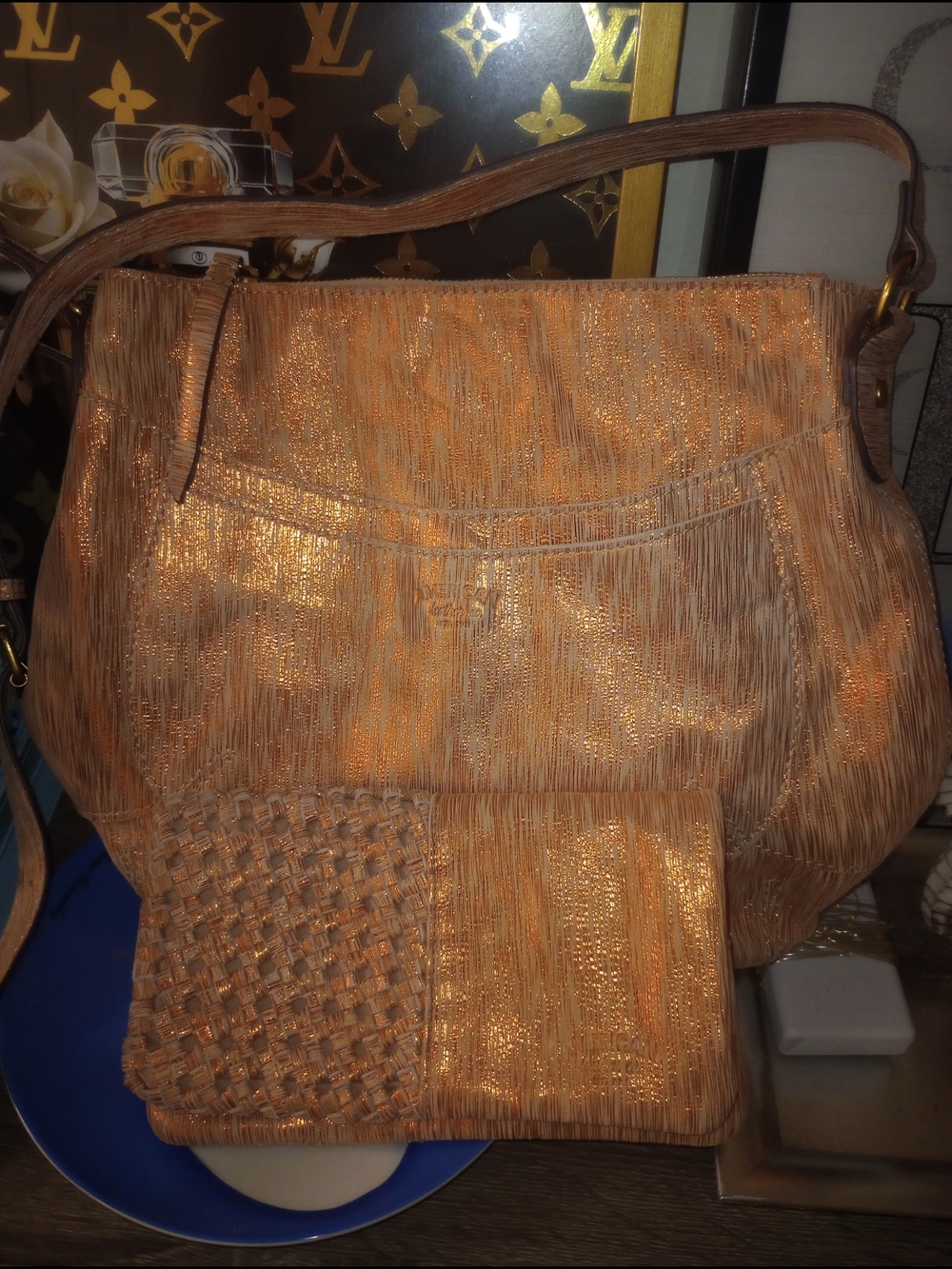 Shimmer  Orange On Cream Crossbody Bag with Matching Wallet